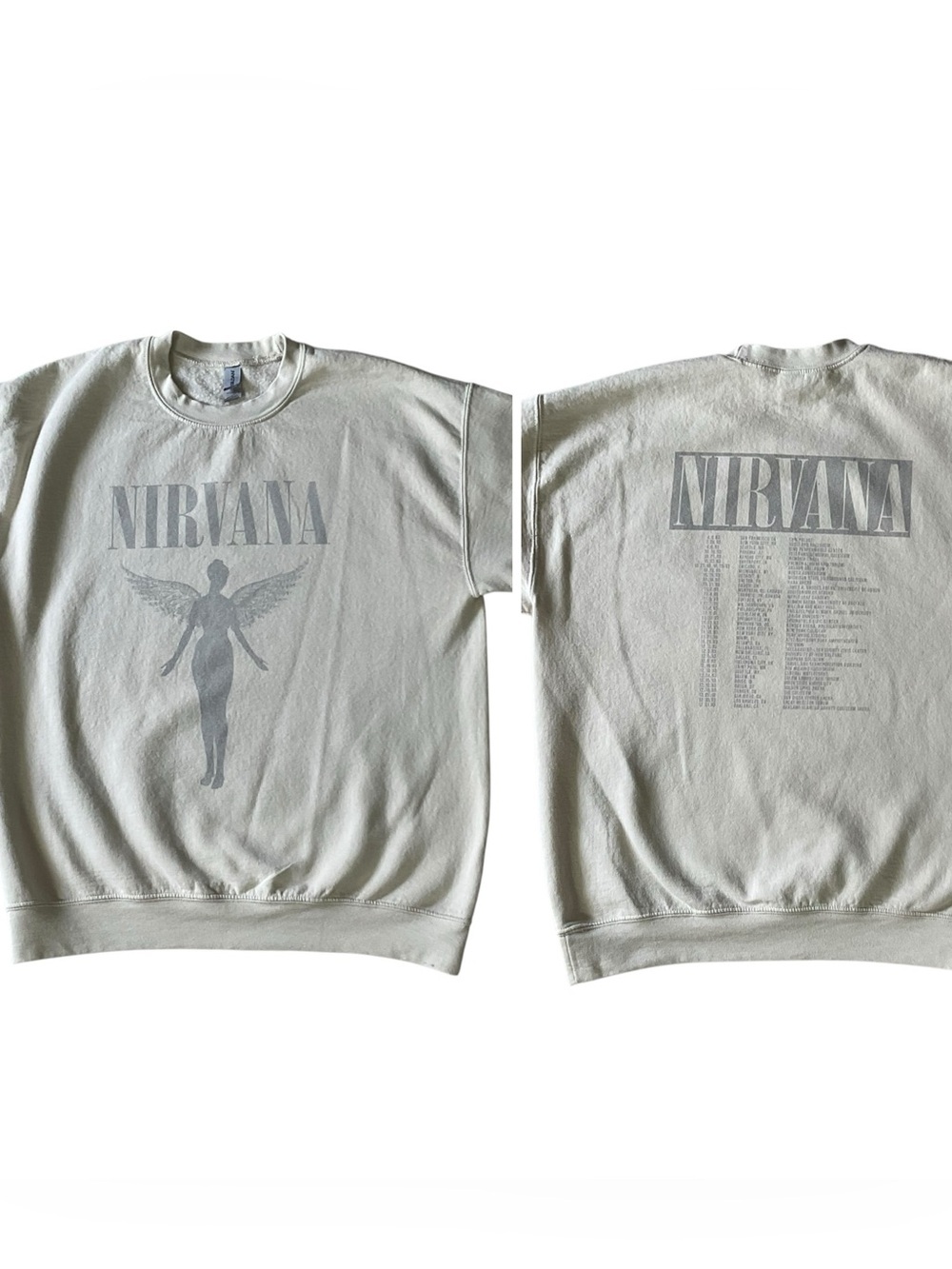 Nirvana 1993 In Utero Angel Tour Sweatshirt Band Grunge Cream Large